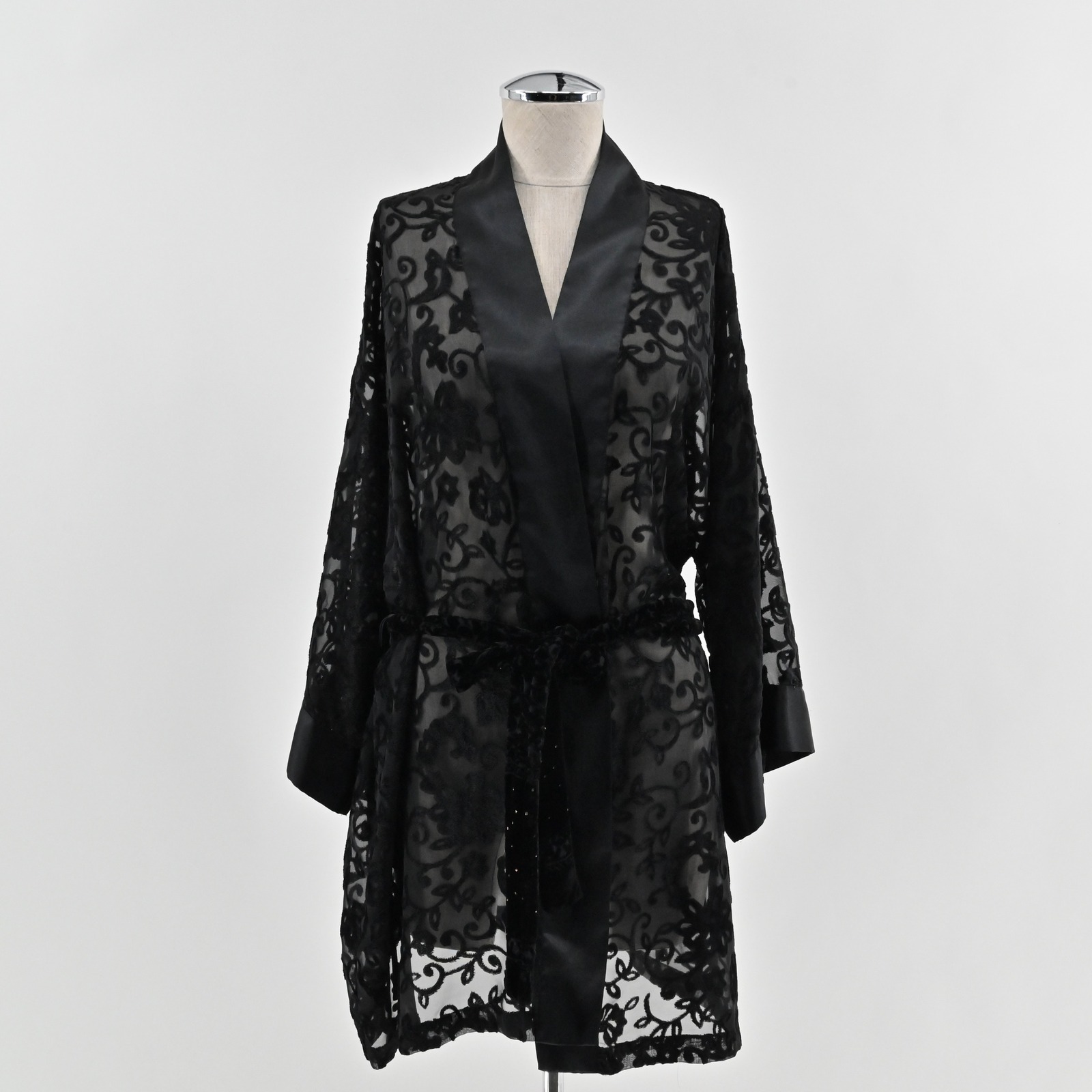 Victorias Secret Gold Label Velvet Robe Os Black Floral Whimsigoth Satin Kimono